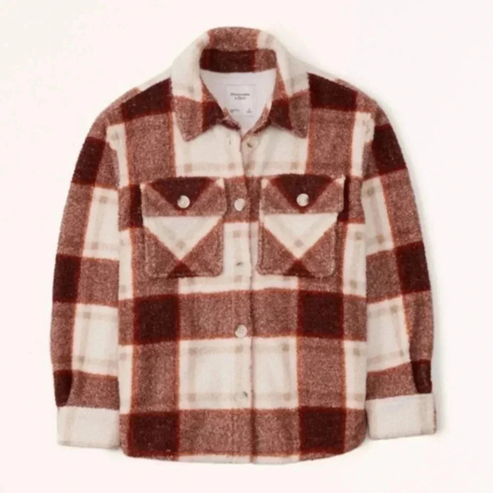 Abercrombie & Fitch Sherpa Shacket Plaid Relaxed Fit Size S